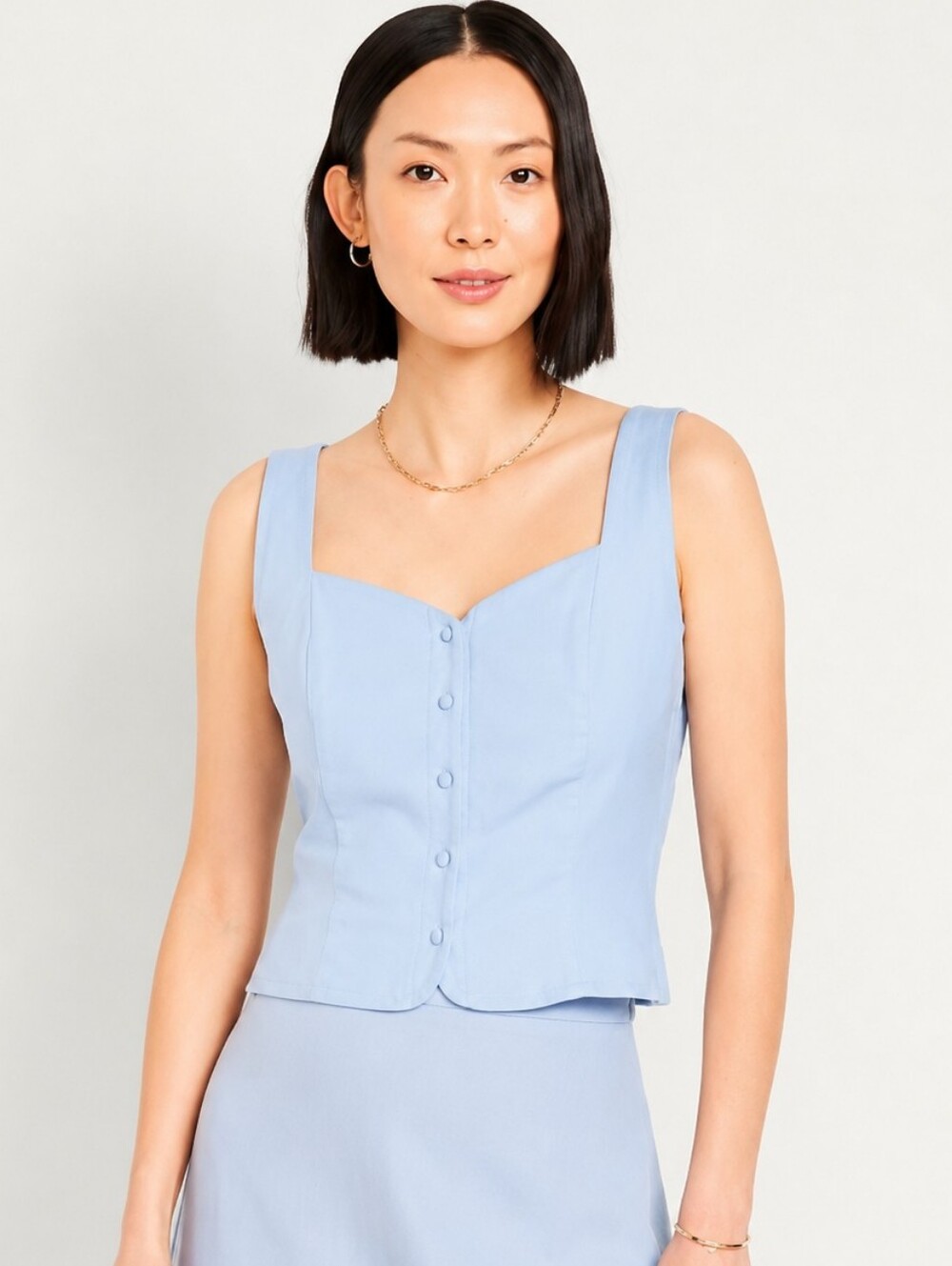 Old Navy Linen Blend Button Front Corset Tank Top | Powder Blue | Size M - Picture 1 of 8
